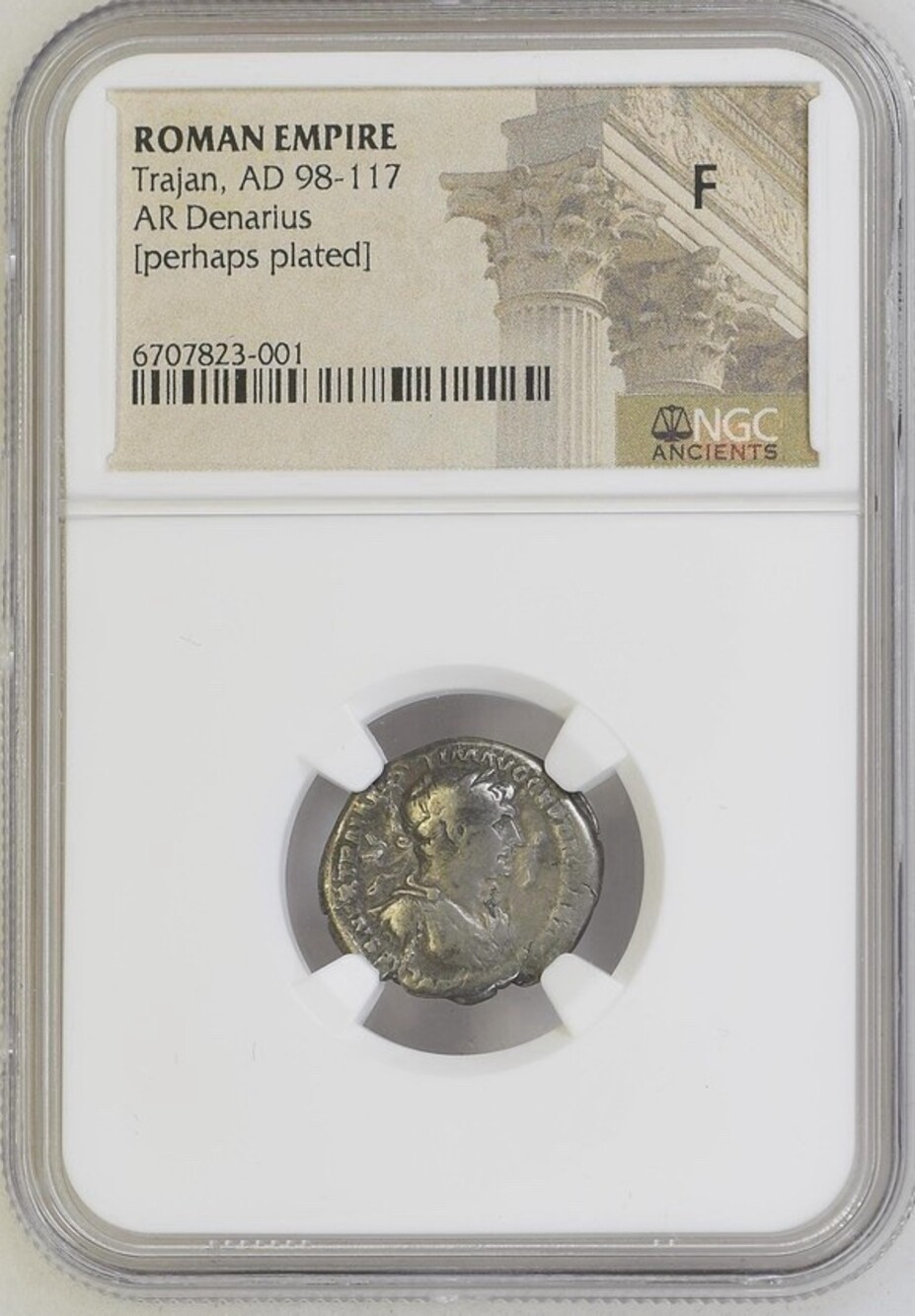 Trajan AR Denarius NGC Fine (F) - AD 98-117